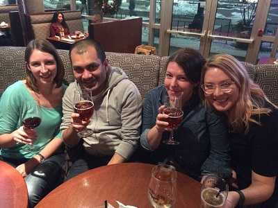 Kate Shuttleworth, Jorge Cardenas, Erin Watkins, and Amy Ashmore at the latest Out of the Stacks event at Central City Brewpub in Surrey January 7.
