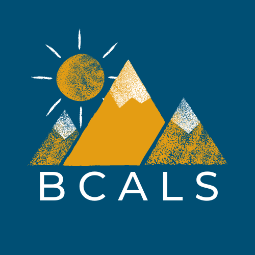 Logo for BCLA's Academic Libraries Section; drawing of sun behind mountains with acronym BCALS underneath.
