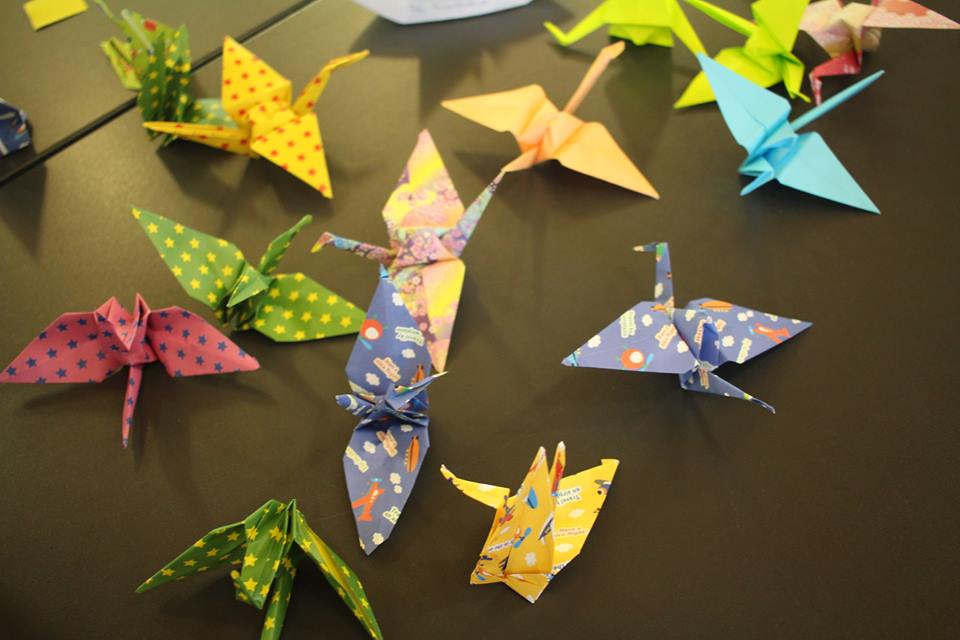 Paper cranes in honour of the International Day of Peace by friends at the Whistler Multicultural Network.
