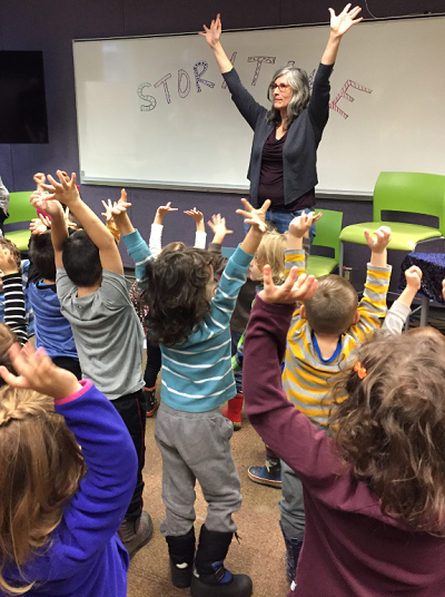 Librarian Lin Brander leads a trial storytime at BCIT Library last November.