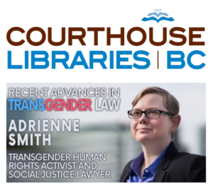 Courthouse Libraries BC Adrienne Smith with headshot of Adrienne in a black blazer with short blond hair and glasses.